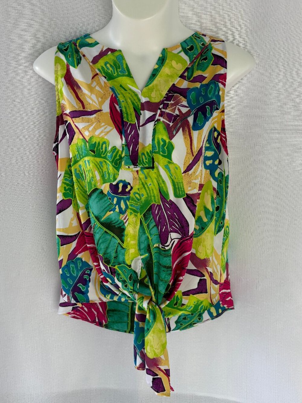 CHICO'S Sz 3 (XL) Jungle Print Tie Front Piped Tank Top